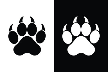 Dog or Cat Paw print vector icon with black and white background.