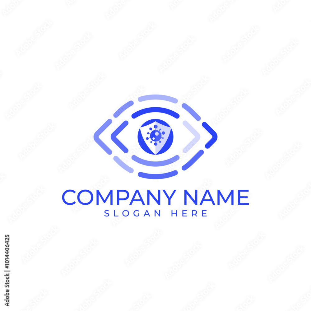 Poster virus in the middle of the logo with the shield inside the eye pupil with eye represent the monitori
