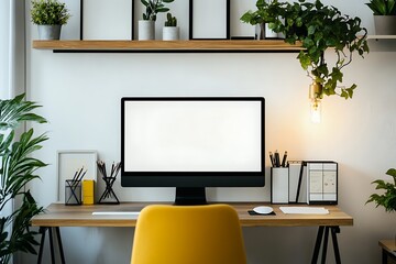 Workspace desk and laptop. copy space and blank screen. Business image, Blank screen laptop and supplies.
