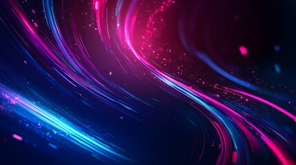 Dark abstract futuristic background. Neon lines, glow. Neon lines, shapes. Pink and blue glow. 