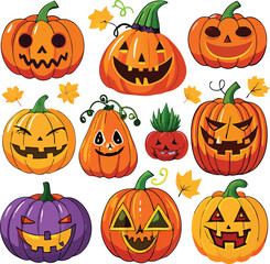Halloween creepy pumpkin set illustration