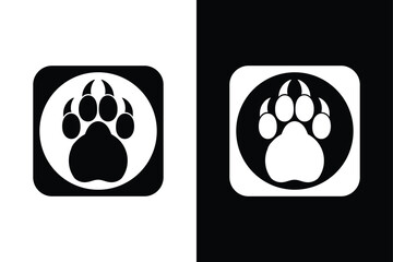 Dog or Cat Paw print vector icon with black and white background.