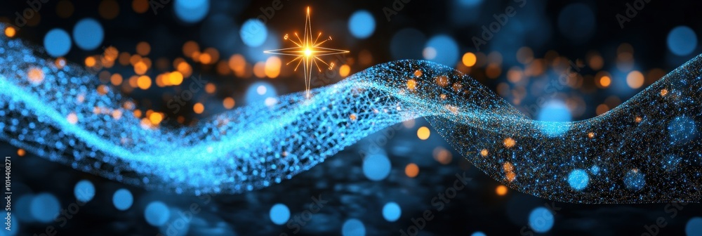 Aufkleber a vibrant abstract composition of glowing blue and orange particles creating a dynamic wave.