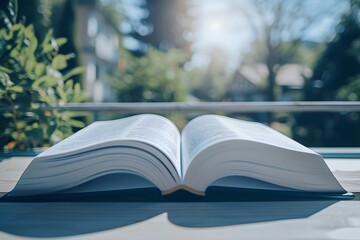 Open Book On Table with Sunny Background