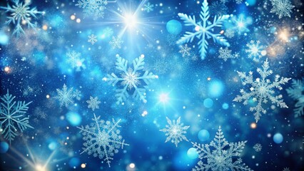 Enchanting blue winter scenery with sparkling snowflakes, ideal for Christmas and New Year festivities, offering a