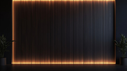 Obraz premium Modern Dark Wood Panel with Elegant Linear Lighting and copy-space 