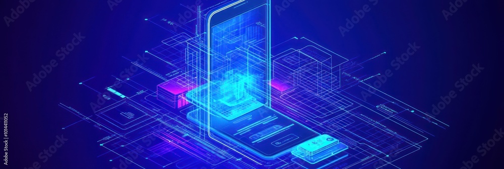 Poster a digital smartphone concept with glowing elements representing technology and connectivity.