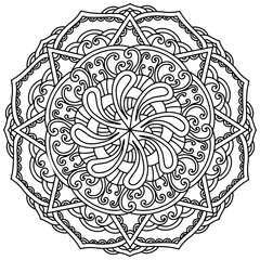 Colouring page 384, hand drawn, vector. Mandala 327, ethnic, swirl pattern, object isolated on white background.