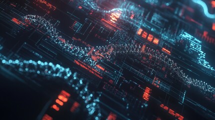 Fototapeta premium Abstract digital visualization of interconnected data streams and circuits.