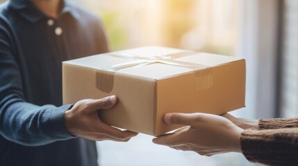 A person handing over a package to another, symbolizing delivery and exchange.