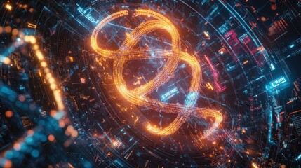 Obraz premium Abstract digital visualization with glowing lines and circuits, suggesting technology and data flow.