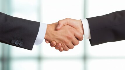 Two hands shake in a business setting, symbolizing agreement, partnership, and collaboration between individuals.