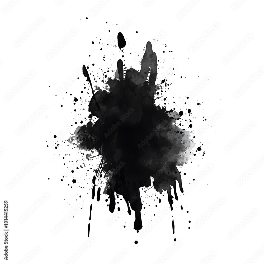 Poster abstract black ink splashes and blobs on white background design element