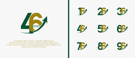 set of anniversary logo flat green and brown color on white background for celebration moment