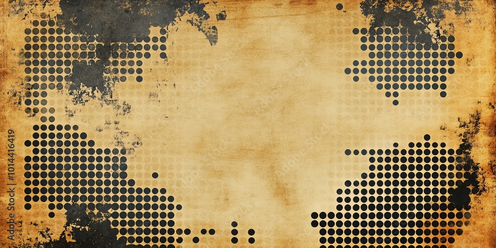 Poster abstract background with grunge texture and black polka dots on a vintage paper.