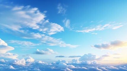 A clear blue sky with soft, wispy clouds at sunrise