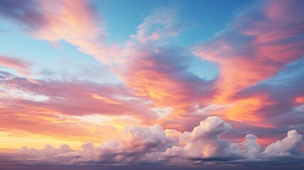 Naklejka premium A panoramic shot of a blue sky with colorful clouds at sunset