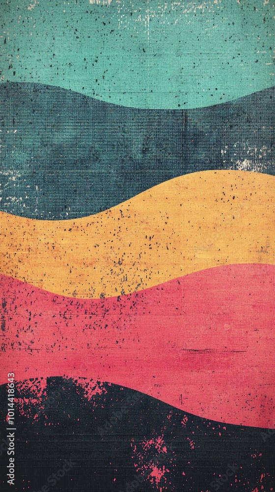 Poster abstract textured background with blue, yellow, red, and black colors in a curved pattern.