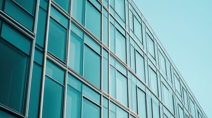 Modern glass building facade reflecting the sky.