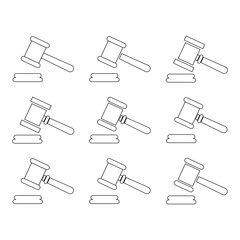 Set of Judge hammer icon, law auction symbol, justice sign vector illustration button