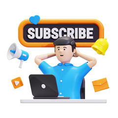 3d Man Doing Subscribe Channel Promotion Illustration