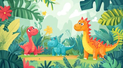 Whimsical Dinosaur Adventure in a Lush Jungle