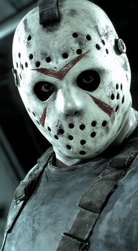 A person wearing a hockey mask of serial killer