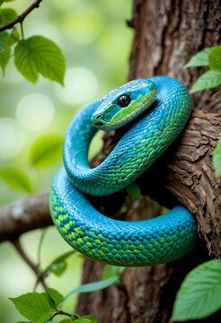 green snake in the tree branch