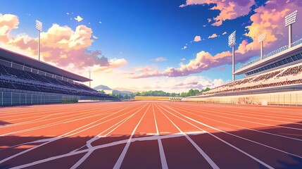 Empty Athletics Track with Spectators in the Stands.