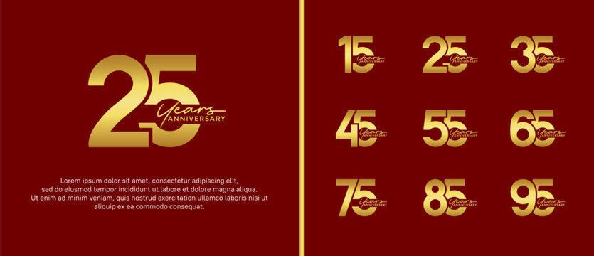 set of anniversary logo flat gold color on red background for celebration moment