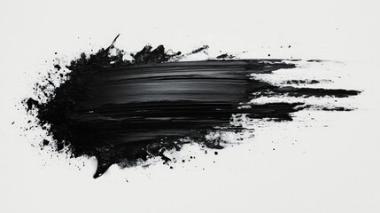 Dynamic black paint splash, intense contrast on white background, evokes movement and emotion, highlights the beauty of chaos in abstract expressionism.