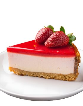 Cheesecakes with fresh strawberries and mint isolated on white background