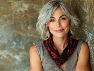 Naklejka premium Mature Woman in Casual Dress with Soft Smile