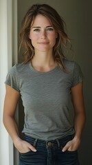 Obraz premium Woman in Casual Shirt Posing Indoors
