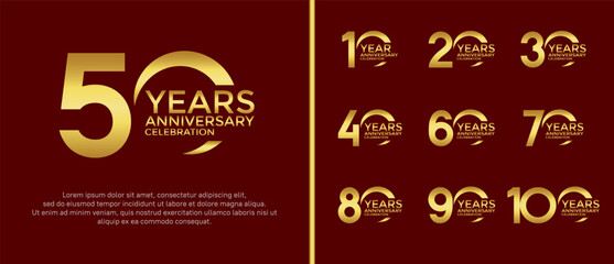 set of anniversary logo flat gold color on red background for celebration moment