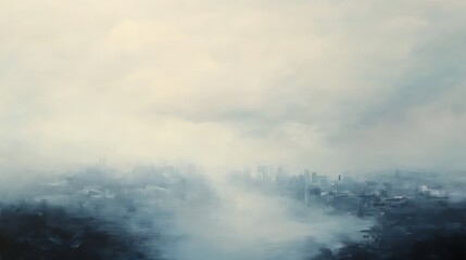 Fototapeta premium Cityscape Abstract with a River and Misty Sky.