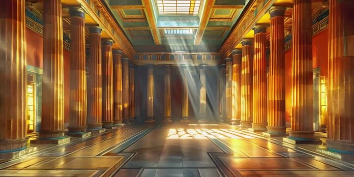 Ancient Greek architecture featuring pillars and classical interior.