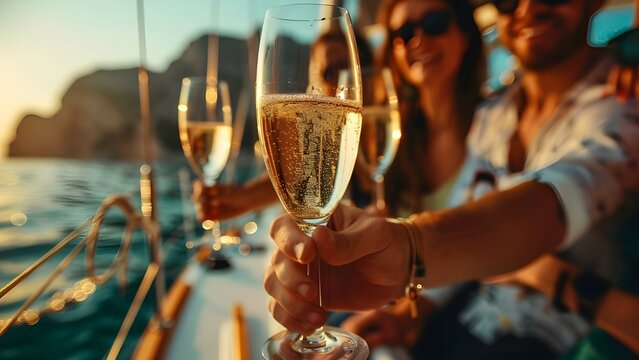 close up of champane glass in yacht