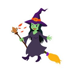 halloween witch with broom