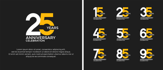 set of anniversary logo flat white and yellow color on black background for celebration moment