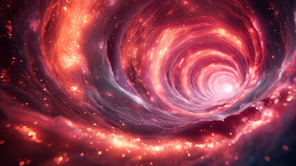 Cosmic Vortex With Red And Blue Nebulae. Generative AI