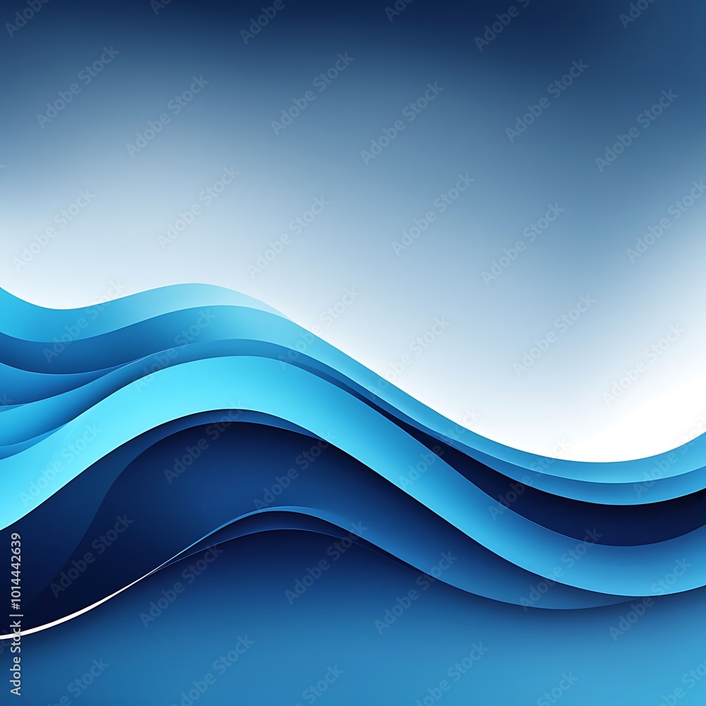 Poster blue curves and the waves of the sea range from soft to dark vector background flat design style bac