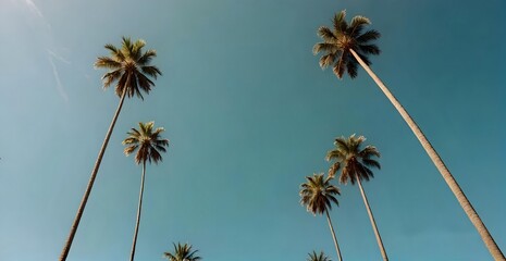 palm trees against blue sky in Los Angeles California, travel destination,  palm tree lined street