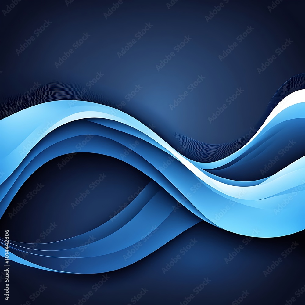 Poster blue curves and the waves of the sea range from soft to dark vector background flat design style bac