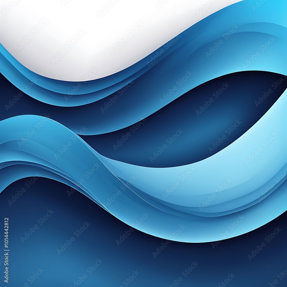 Poster blue curves and the waves of the sea range from soft to dark vector background flat design style bac