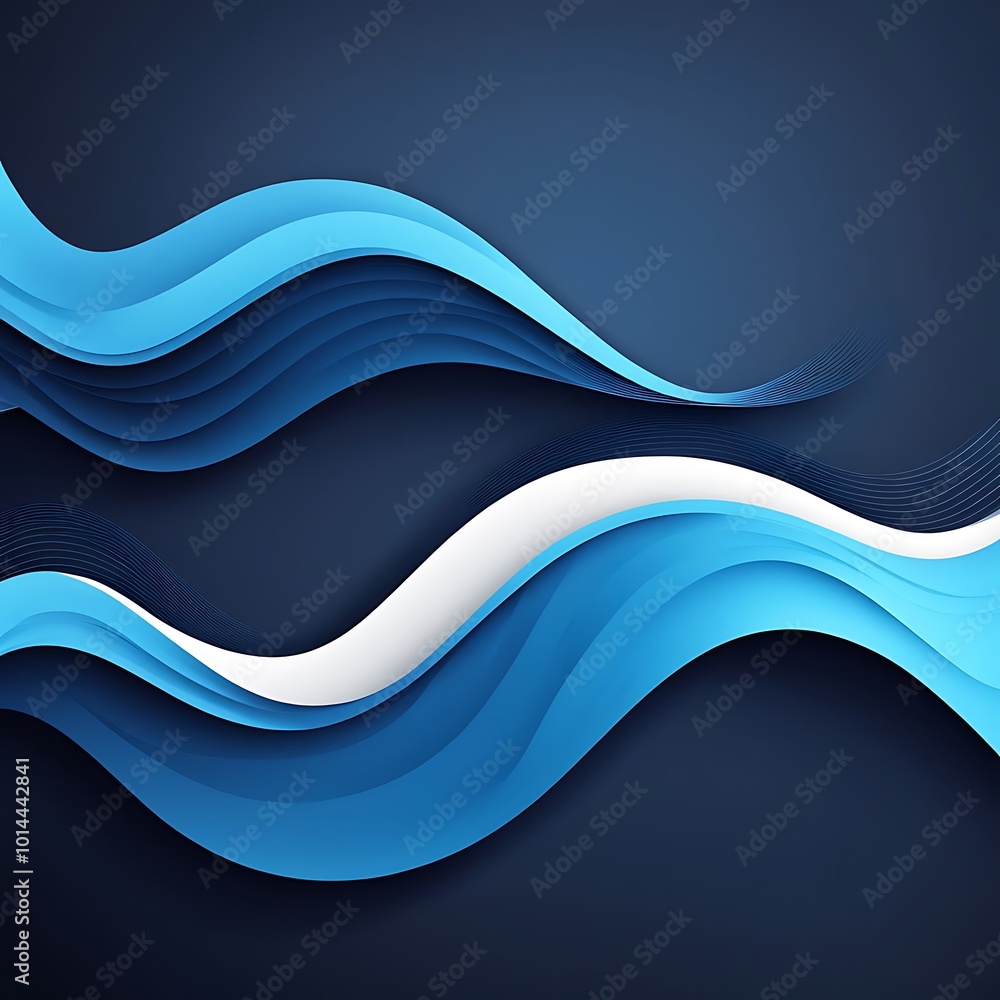 Poster blue curves and the waves of the sea range from soft to dark vector background flat design style bac