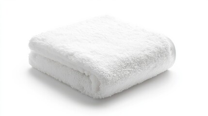 A mockup of a fluffy towel neatly folded on a pristine white background, perfect for spa or hotel promotions