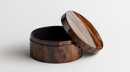 A 3D mockup of a smooth, cylindrical luxury watch box made from polished wood