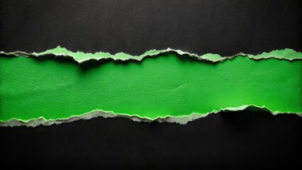Striking green paper strips with jagged edges set against a black background, ideal for innovative design and artistic