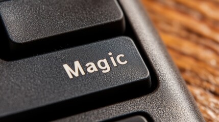 A close up of a computer keyboard with the word magic on it, AI